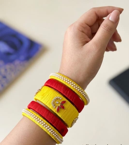 Silk thread Red and yellow bangles Set